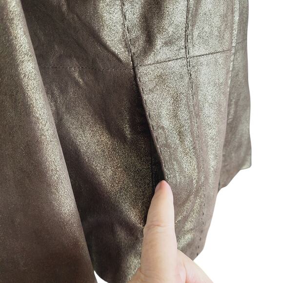 Coldwater Creek Brown Gold Shimmer Suede Leather Zip Up Western Jacket Size Med - Picture 6 of 12